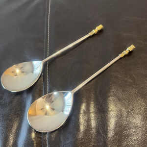 Set Of 2 Gorham Gold Lion Head Silverplate Spoons Metropolitan Reproduction 7”